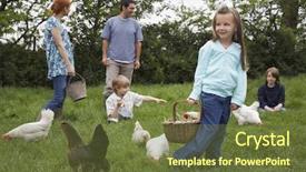  Presentation with parent and children - Slide deck enhanced with chicken farm - parents with three children feeding background and a tawny brown colored foreground