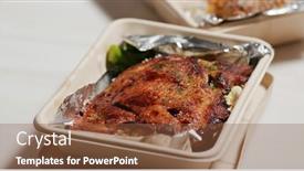  Presentation with take - Presentation design with chicken-fillet-in-take-away background and a tawny brown colored foreground