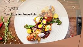  Presentation with modern food - Slides consisting of chicken-fillet-jerusalem-artichoke-puree background and a lemonade colored foreground