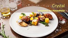  Presentation with modern food - PPT theme with chicken-fillet-jerusalem-artichoke-puree background and a tawny brown colored foreground