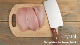  Presentation with cutting board - PPT theme featuring chicken-fillet-on-a-wooden background and a coral colored foreground