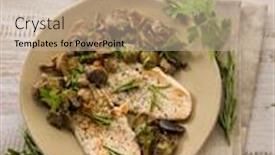  Presentation with mushroom - Presentation theme having chicken-fillet-with-sauteed-mushroom background and a soft green colored foreground