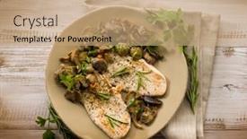  Presentation with mushroom - Audience pleasing presentation consisting of chicken-fillet-with-sauteed-mushroom backdrop and a coral colored foreground