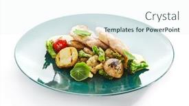  Presentation with roasted chicken - Slides having chicken-fillet-with-vegetables background and a sky blue colored foreground