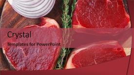  Presentation with raw meat beef veal shank - Cool new theme with part of a musical equipment details of a on-off button on guitar pedal backdrop and a gray colored foreground