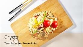  Presentation with fried chicken - Audience pleasing PPT theme consisting of chicken-fried-rice-with-vegetables backdrop and a yellow colored foreground