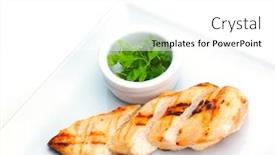  Presentation with food grill - Colorful presentation theme enhanced with grill food meat sliced isolated backdrop and a white colored foreground