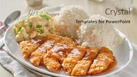  Presentation with bbq chicken - Presentation theme featuring chicken-katsu-hawaiian-bbq-plate background and a soft green colored foreground