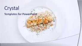  Presentation with kebab - Cool new PPT theme with chicken kebab with barley backdrop and a sky blue colored foreground