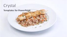  Presentation with white plate - Audience pleasing slide deck consisting of chicken-kebab-with-buckwheat backdrop and a sky blue colored foreground