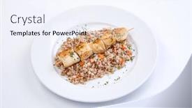  Presentation with kebab - Cool new PPT layouts with chicken-kebab-with-buckwheat backdrop and a sky blue colored foreground