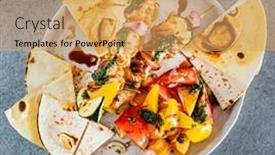  Presentation with kebab - Cool new presentation theme with chicken-kebab-with-vegetables backdrop and a yellow colored foreground