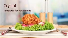  Presentation with lettuce - Cool new theme with chicken kiev on croutons with lettuce salad on wooden table on bright background backdrop and a lemonade colored foreground