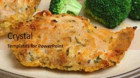  Presentation with served - Slides enhanced with chicken kiev served with vegetables background and a gold colored foreground