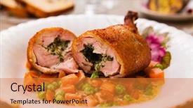  Presentation with carrots - Slide set having chicken kiev with stewed carrots and beans background and a gold colored foreground