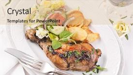  Presentation with roasted chicken - Audience pleasing presentation theme consisting of mexican oregano - chicken leg roasted with potato backdrop and a lemonade colored foreground