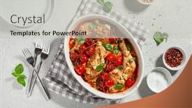  Presentation with feta cheese - PPT layouts having chicken-legs-backed-with-feta background and a  colored foreground