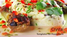  Presentation with porcelain - Slide deck consisting of chicken legs served with vegetables on porcelain plate background and a gold colored foreground