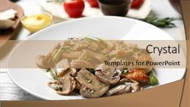  Presentation with french beans - Slide deck having chicken marsala with mushrooms background and a coral colored foreground