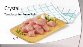  Presentation with gluten free bread on wooden - Slides having chicken meat - diced turkey breasts on wooden background and a white colored foreground