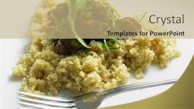  Presentation with couscous - Beautiful presentation featuring chicken meat with rucola on couscous backdrop and a coral colored foreground