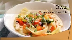  Presentation with noodle - Slide deck enhanced with chicken noodle soup in plate closeup background and a coral colored foreground