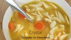  Presentation with noodle - Presentation design having chicken noodle soup with spoon closeup background and a gold colored foreground
