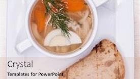  Presentation with noodle - Beautiful slides featuring soup in a white cup backdrop and a coral colored foreground