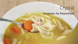  Presentation with noodle - PPT theme consisting of chicken noodle soup in a bowl background and a soft green colored foreground