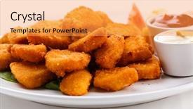  Presentation with grilled chicken - Presentation enhanced with chicken nuggets - grilled meat and vegetables background and a yellow colored foreground