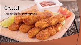  Presentation with airport boarding board - Slides consisting of chicken nuggets - nugget on board background and a  colored foreground
