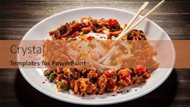  Presentation with soy sauce - Colorful slide deck enhanced with chicken-nuggets-white-white-rice backdrop and a coral colored foreground