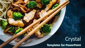  Presentation with oyster - Presentation theme having chicken-nuggets-with-noodles background and a navy blue colored foreground