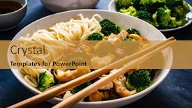  Presentation with noodles - Amazing slides having chicken-nuggets-with-noodles backdrop and a gold colored foreground