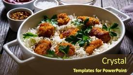  Presentation with nuggets - Cool new PPT theme with chicken-nuggets-with-rice backdrop and a tawny brown colored foreground
