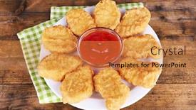  Presentation with nuggets - Colorful PPT theme enhanced with chicken nuggets with sauce on table close-up backdrop and a gold colored foreground