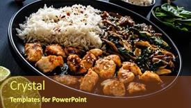  Presentation with nuggets - Slide deck with chicken-nuggets-with-white-rice background and a tawny brown colored foreground