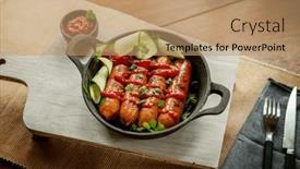  Presentation with bbq chicken - Presentation theme featuring chicken-or-pork-sausages-served background and a coral colored foreground