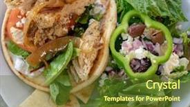  Presentation with healthy green food habit - Beautiful PPT layouts featuring chicken pita giro and greek backdrop and a  colored foreground