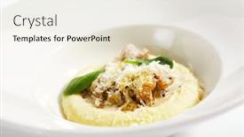  Presentation with italy food - PPT layouts with chicken-ragout-close-up-served background and a sky blue colored foreground