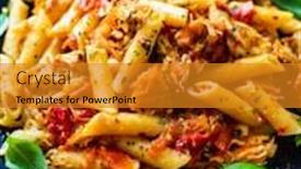  Presentation with chicken - Slides with chicken-ragout-with-penne background and a gold colored foreground