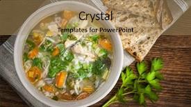  Presentation with soup - Colorful slide set enhanced with chicken rice soup with vegetables backdrop and a coral colored foreground