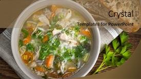  Presentation with soup - Presentation theme featuring chicken rice soup with vegetables background and a coral colored foreground