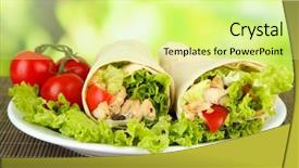  Presentation with kebab - Colorful PPT layouts enhanced with chicken roll - kebab - grilled meat backdrop and a blonde colored foreground