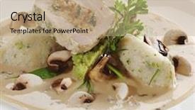  Presentation with sauce - Slides consisting of chicken roll - slice of meat with dumplings background and a coral colored foreground