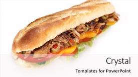  Presentation with french language - Amazing PPT layouts having chicken roll - tasty french tuna baguette backdrop and a white colored foreground