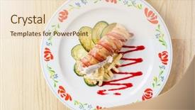  Presentation with bacon - Slide deck with chicken roll wrapped in strips of bacon background and a lemonade colored foreground