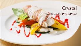  Presentation with animal cartoon chicken - Cool new PPT theme with chicken rolls wrapped in strips backdrop and a  colored foreground