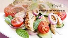  Presentation with red onion - Audience pleasing presentation theme consisting of chicken salad with cucumber backdrop and a coral colored foreground