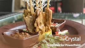  Presentation with sate - PPT theme consisting of chicken sate skewers thai groumet background and a tawny brown colored foreground